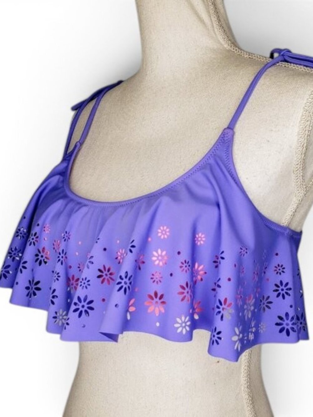 Victoria’s Secret Pink Ruffle Front Bikini Top Womens Flower Pattern Beachwear M